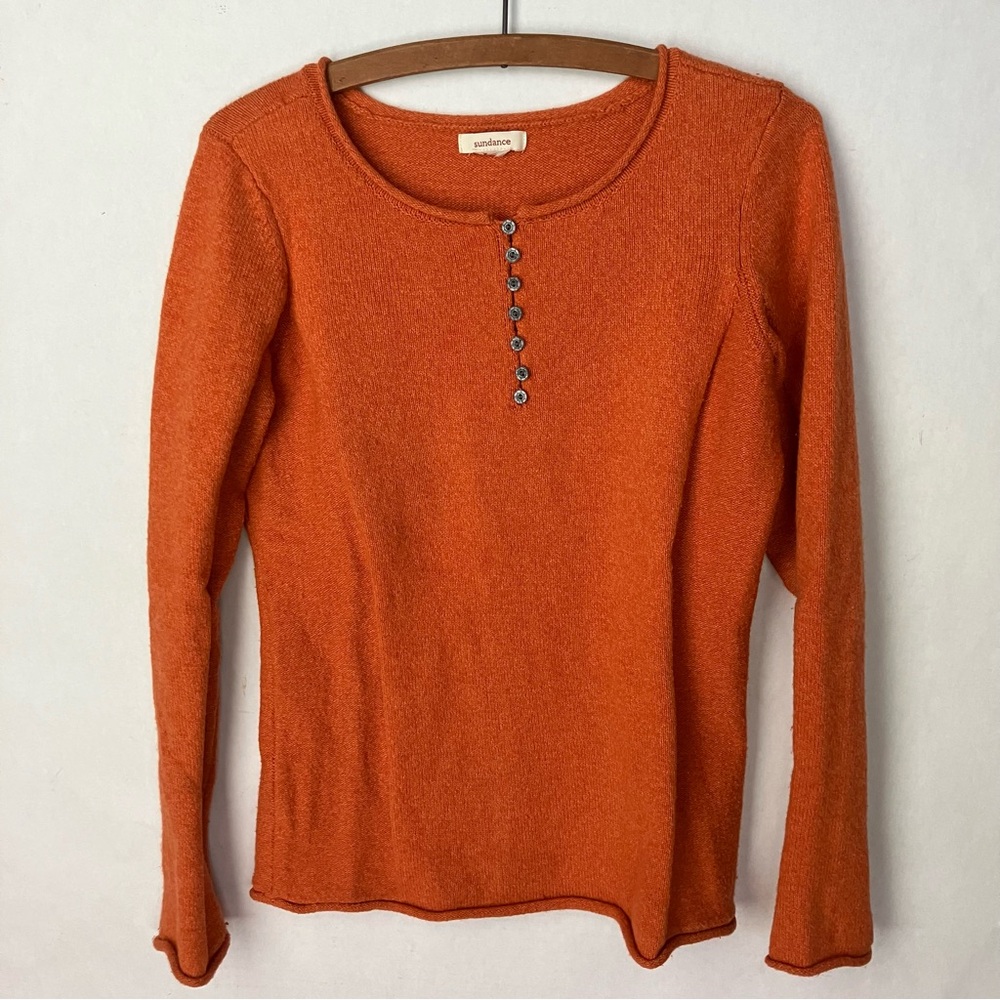 Sundance Rustic Marbled Orange Knit Henley Sweater